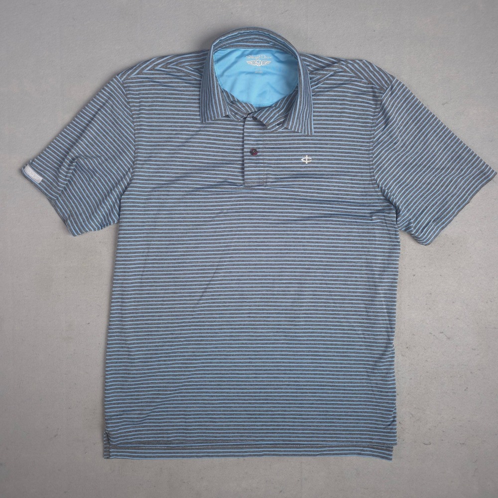 Straight Down Mens Polo Shirt Striped Golf Athletic Blue Gray Large‎ L